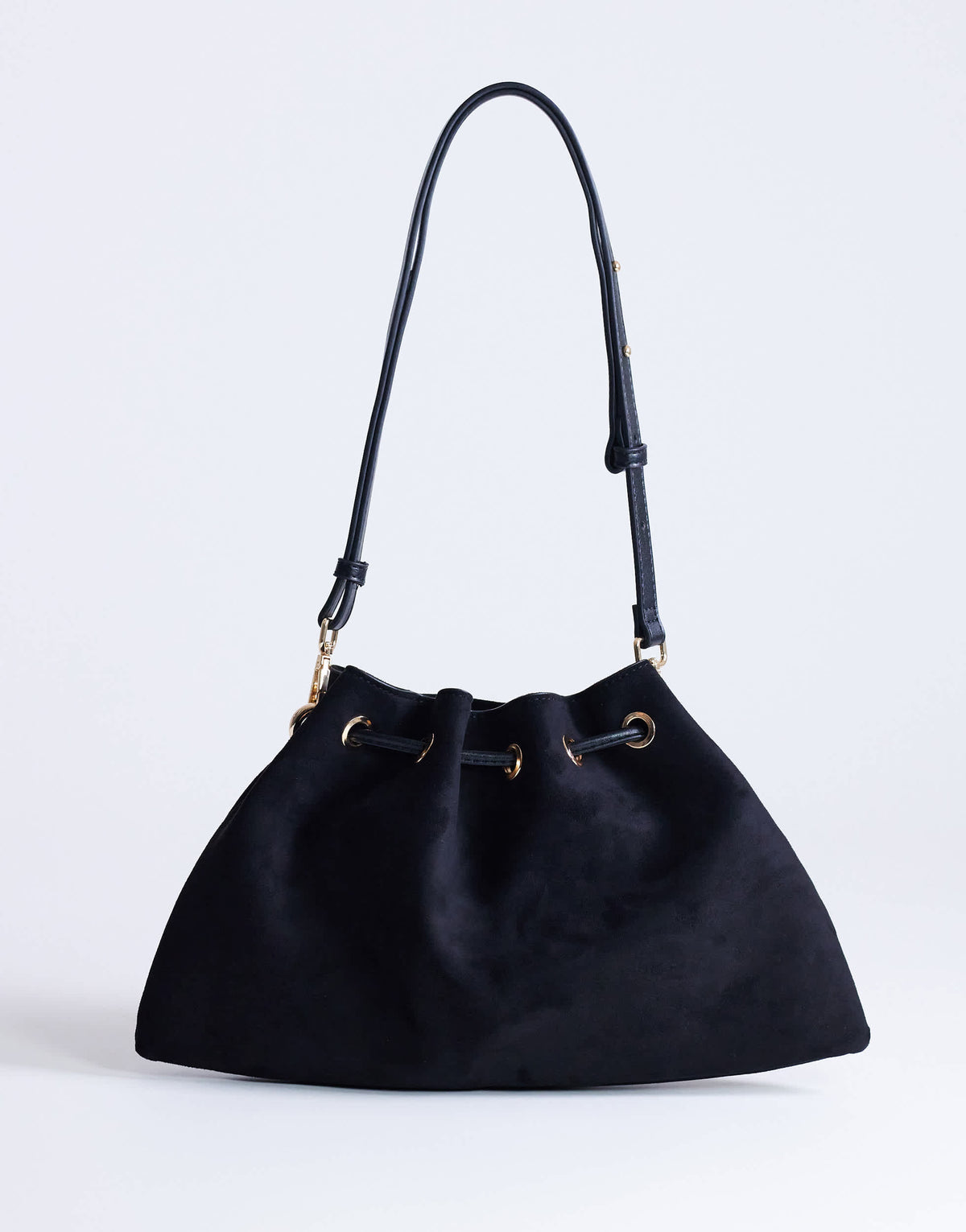 Topshop Sammy medium ruched drawstring shoulder bag in black