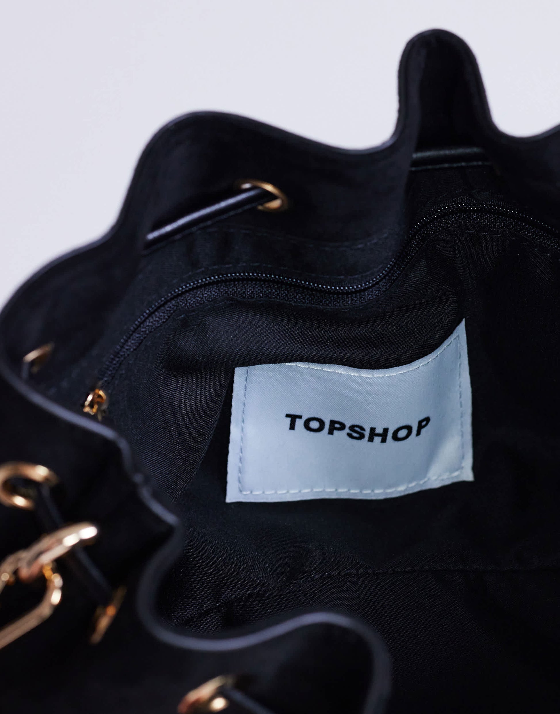 Topshop Sammy medium ruched drawstring shoulder bag in black
