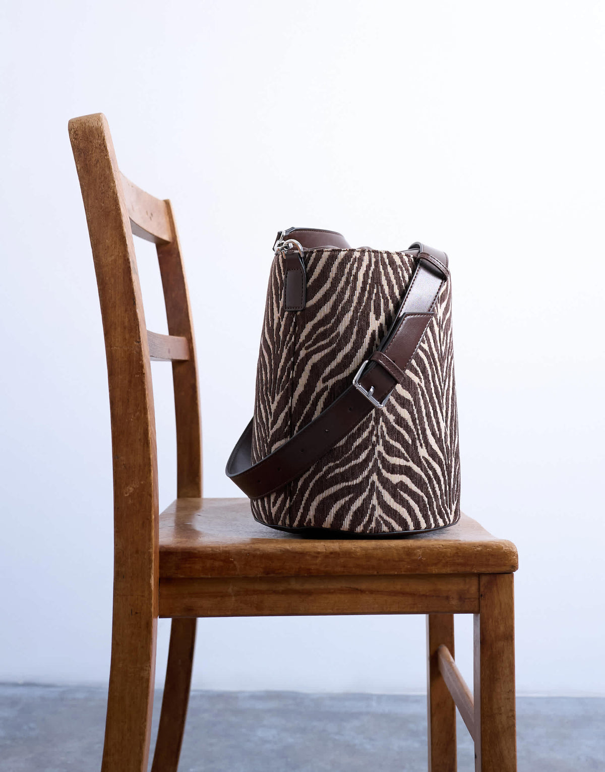 Topshop Carla large cross body canvas bucket bag in zebra