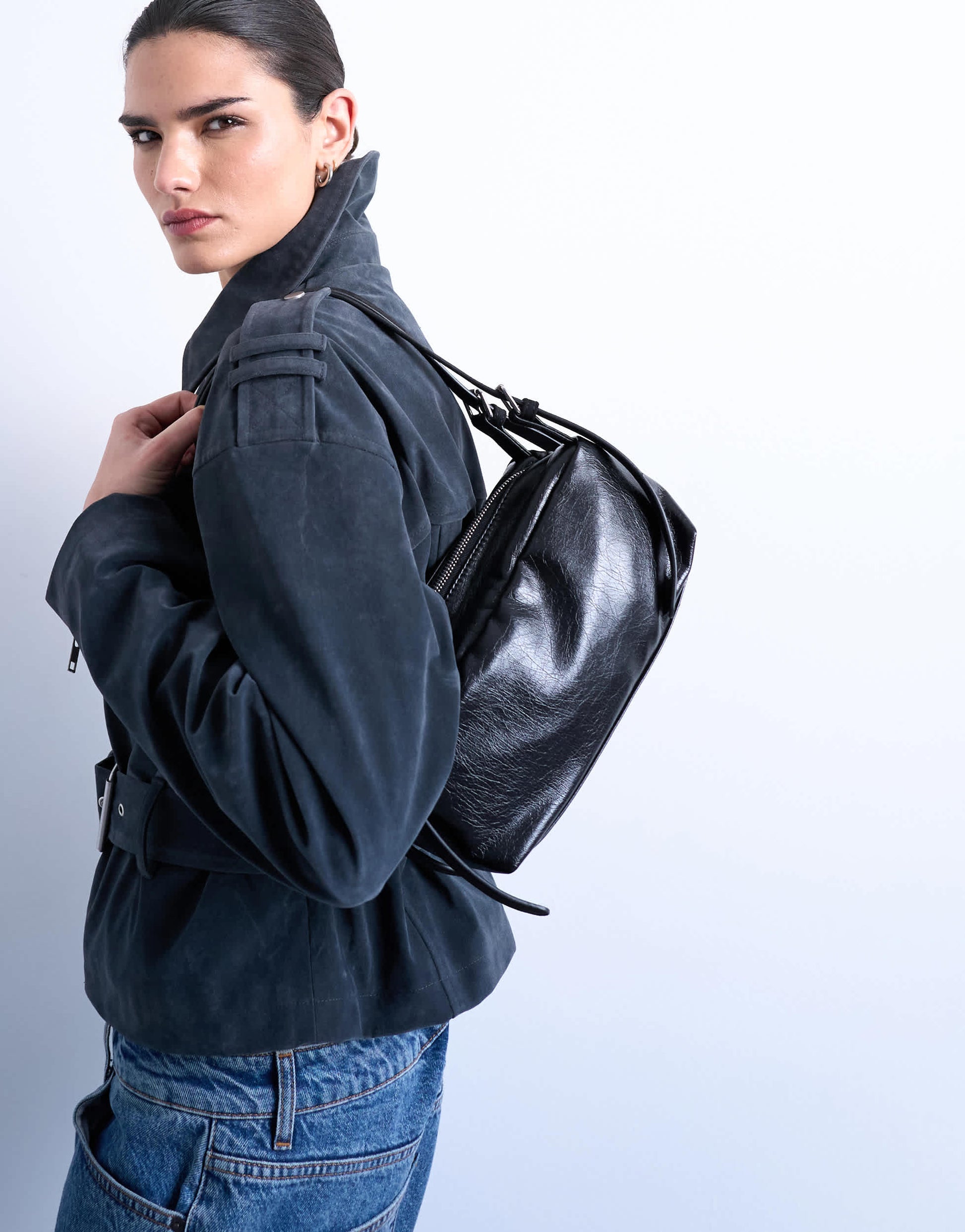 Topshop Siris medium buckle shoulder bag in black