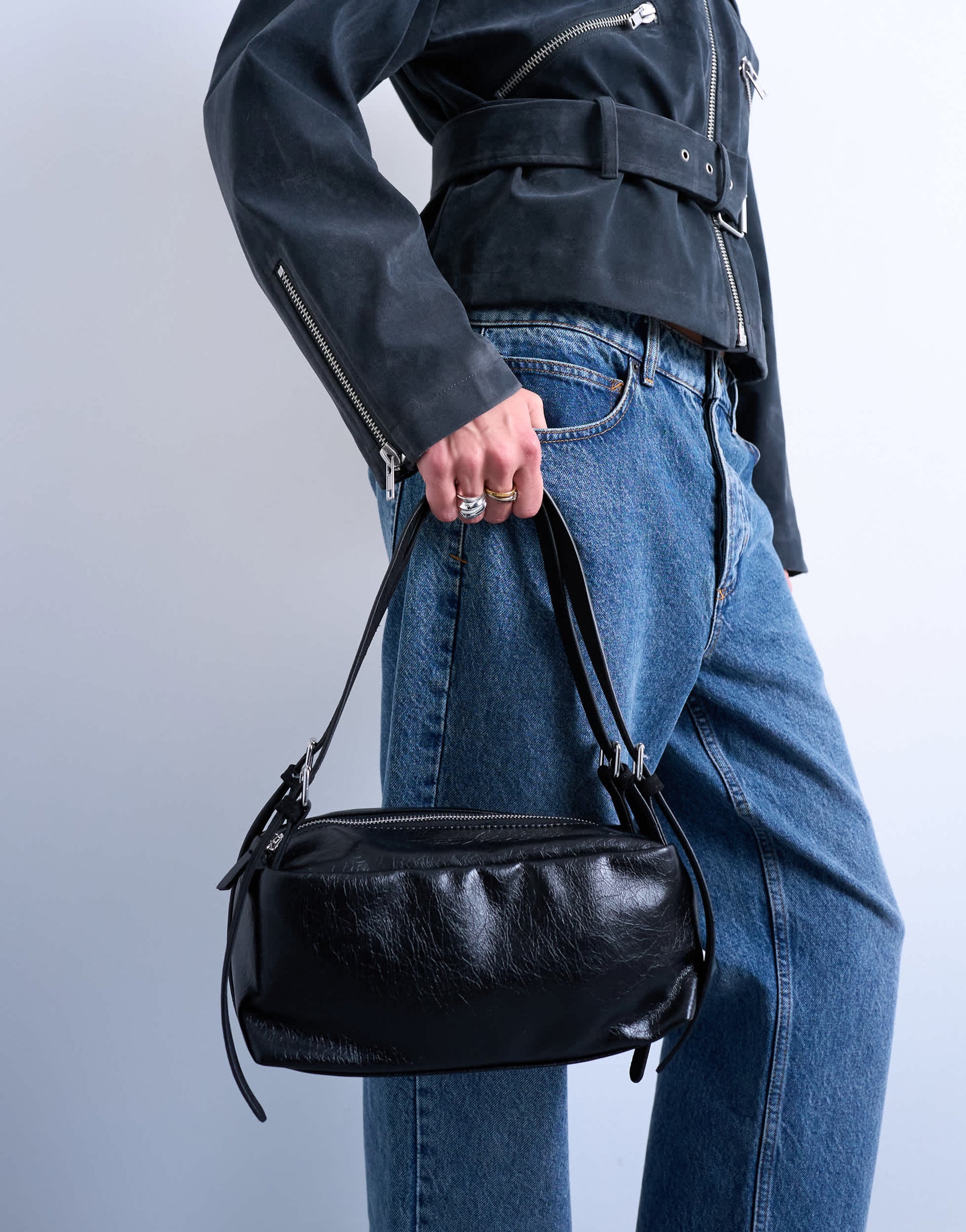 Topshop Siris medium buckle shoulder bag in black
