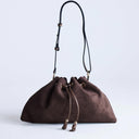 Topshop Sammy medium ruched drawstring shoulder bag in chocolate
