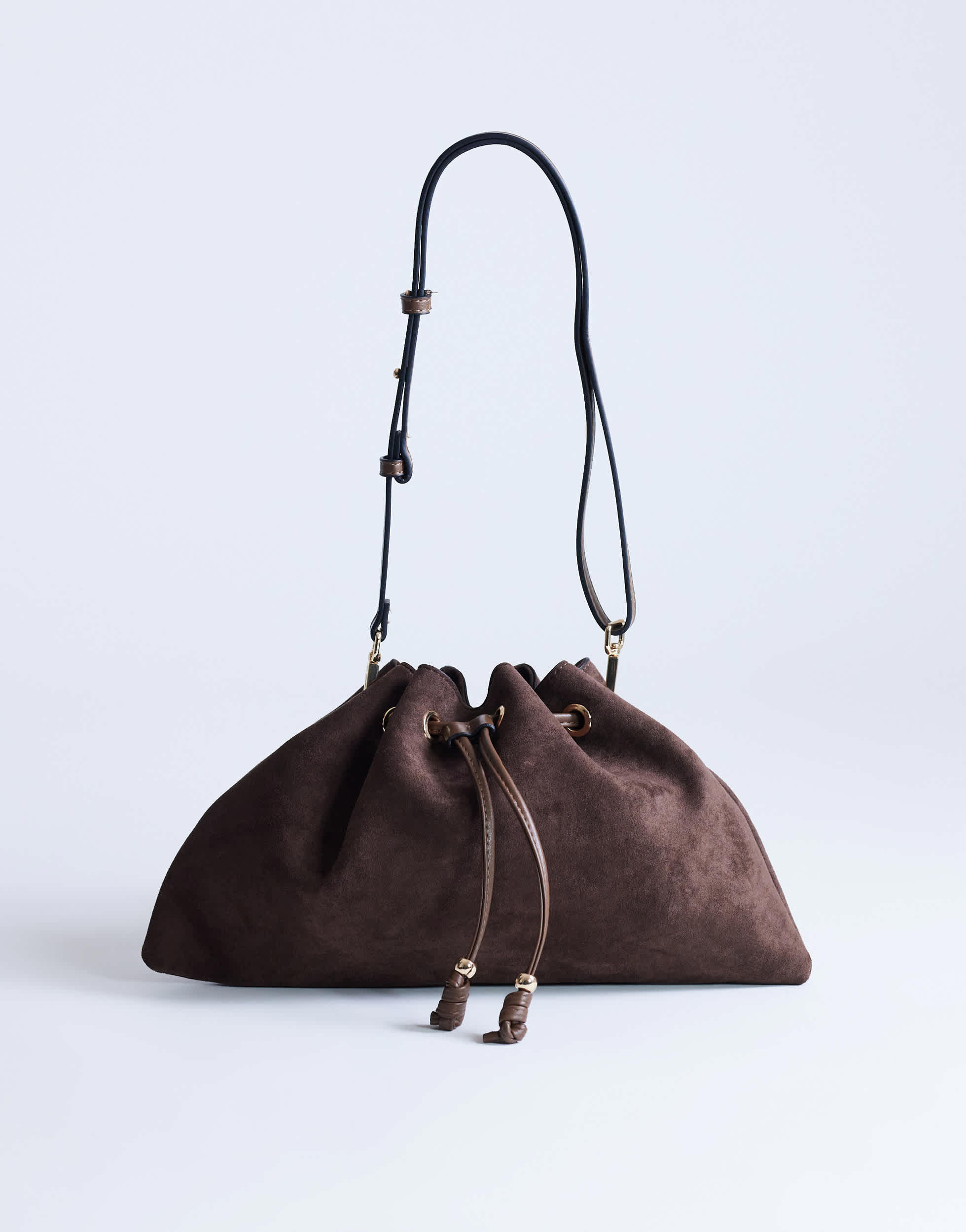 Topshop Sammy medium ruched drawstring shoulder bag in chocolate