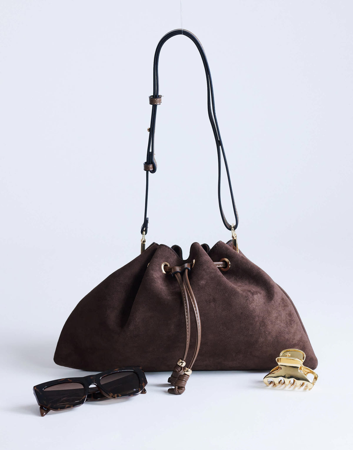 Topshop Sammy medium ruched drawstring shoulder bag in chocolate