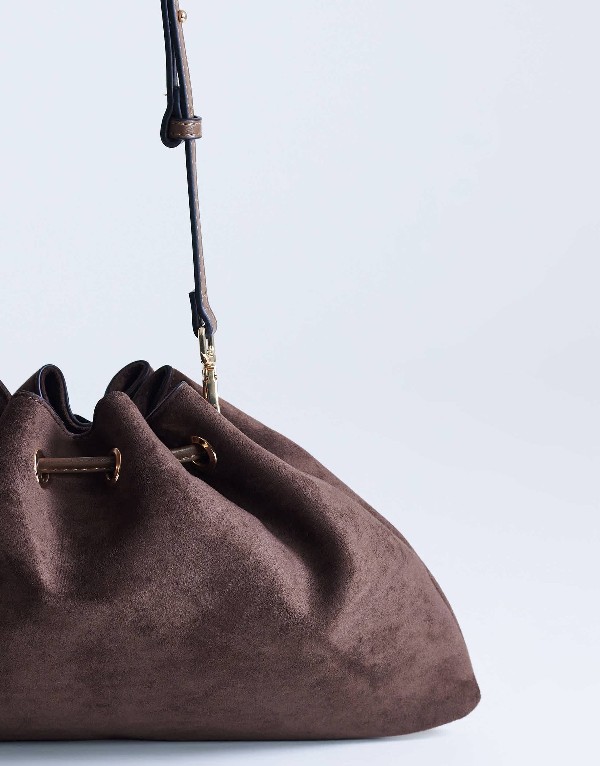 Topshop Sammy medium ruched drawstring shoulder bag in chocolate