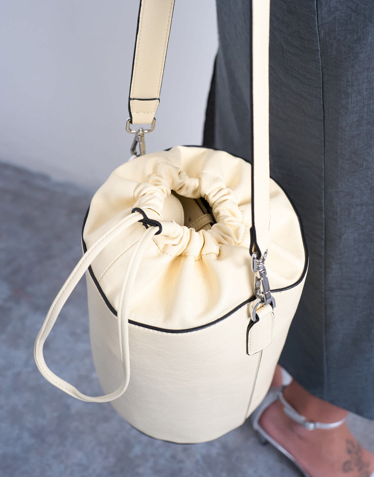 Topshop Carla large cross body bucket bag in buttermilk