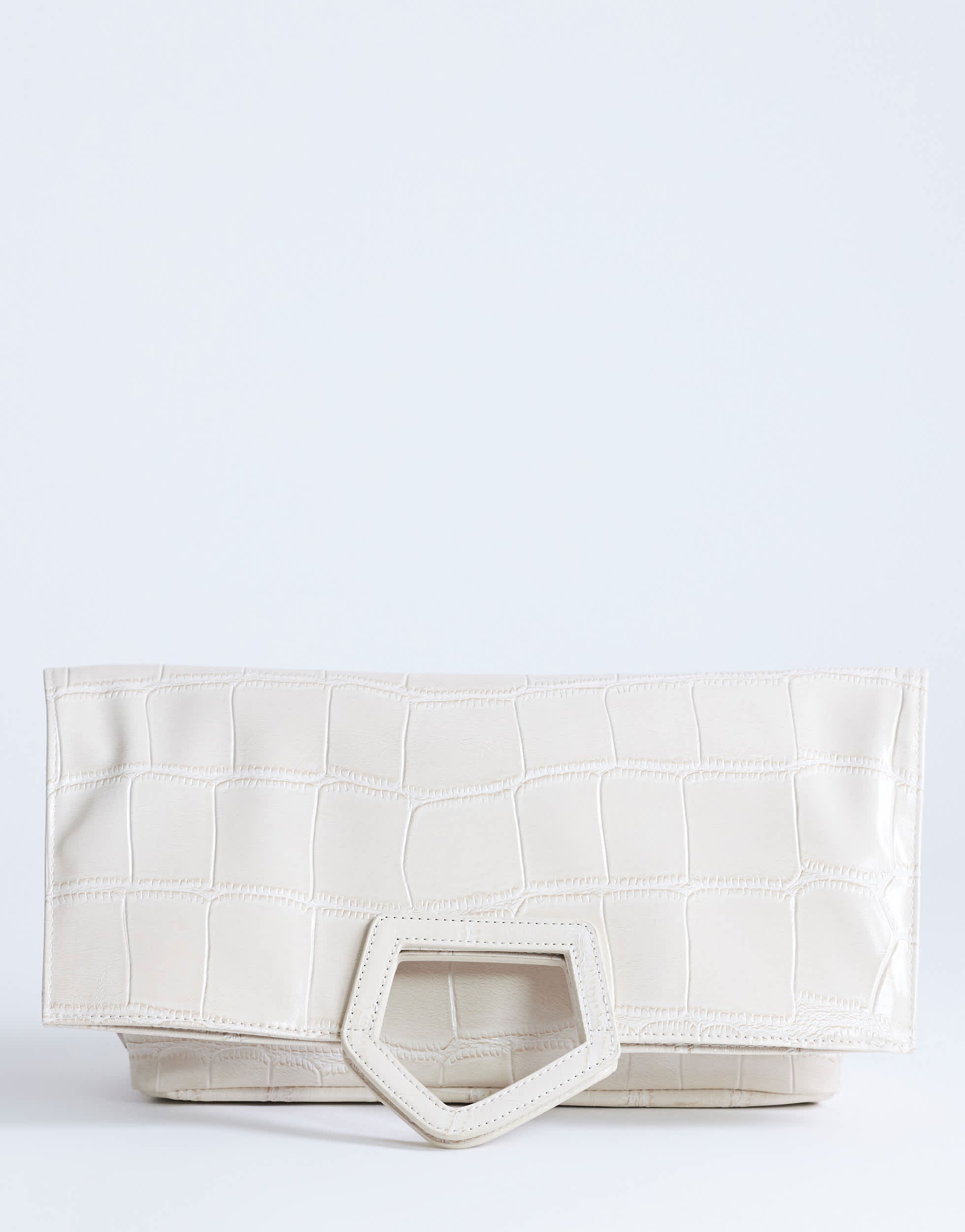 Topshop Gregry Clutchtasche in gebrochenem Weiß mit Kroko-Prägung