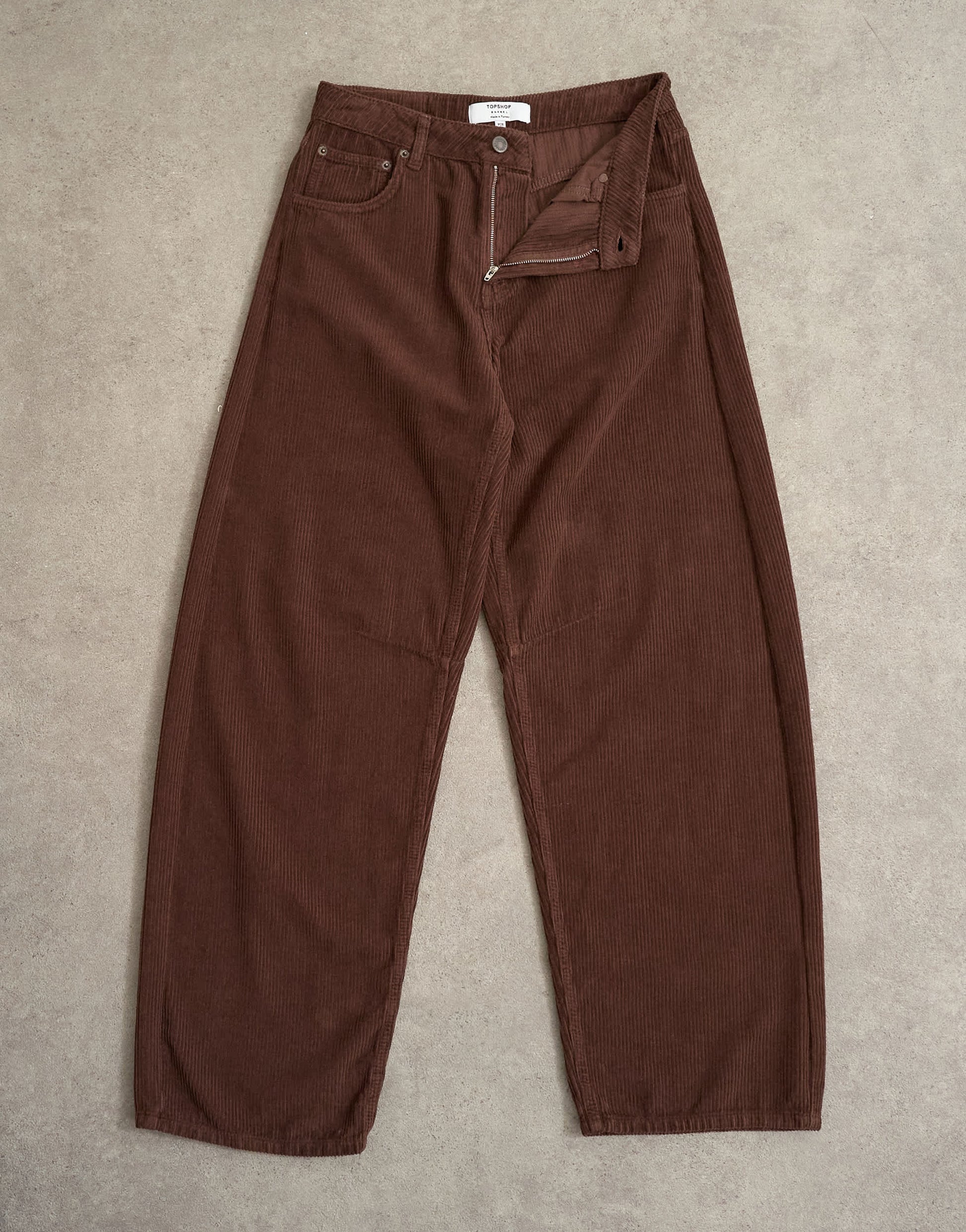 Topshop Barrel mid rise jean in chocolate cord