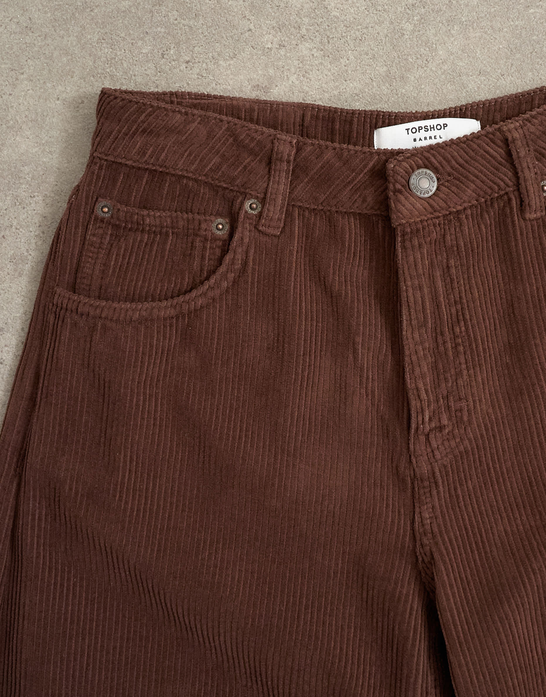Topshop Barrel mid rise jean in chocolate cord