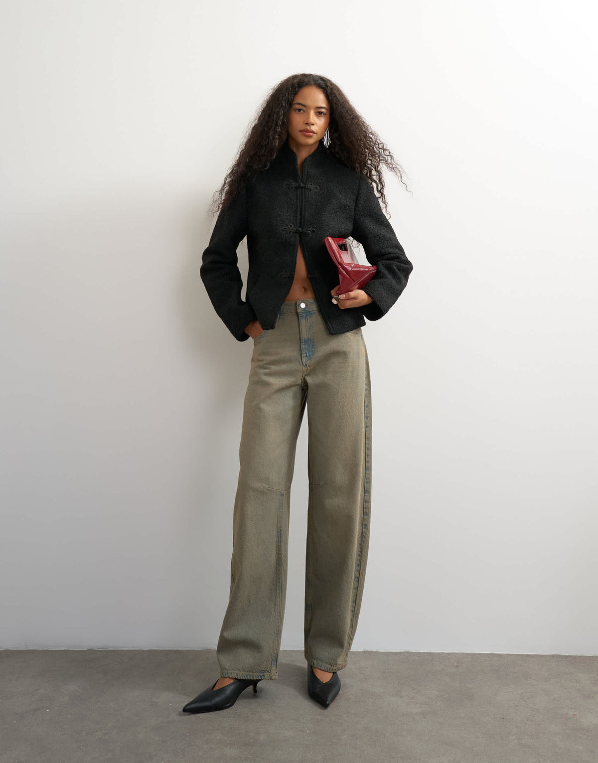 Topshop Barrel mid rise jean in brown tint