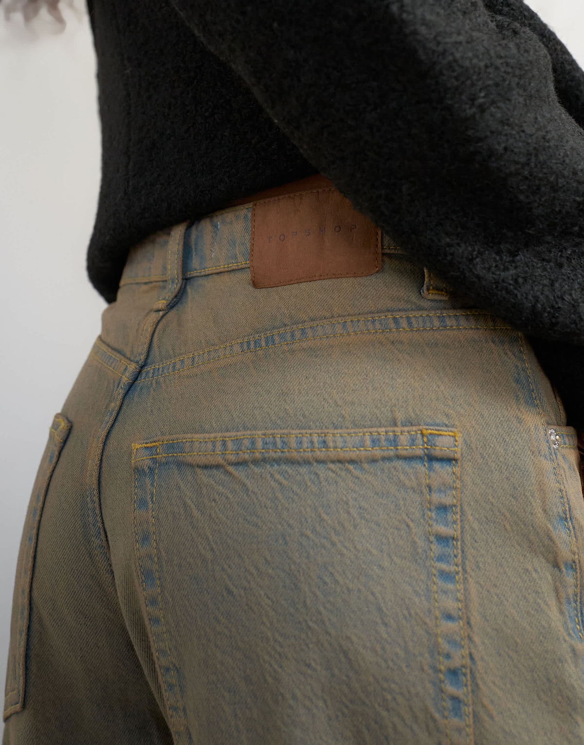 Topshop Barrel mid rise jean in brown tint