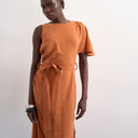 Topshop asym sleeve tie waist cupro maxi dress in burnt brown