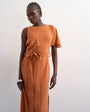 Topshop asym sleeve tie waist cupro maxi dress in burnt brown