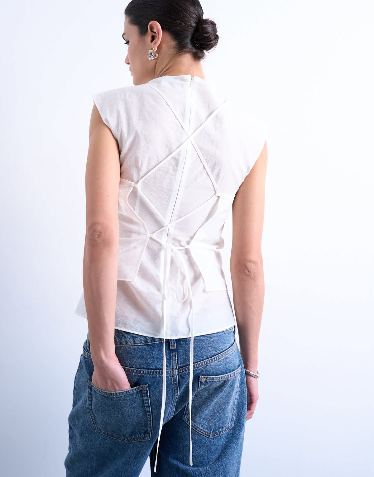 Topshop double layer sleeveless tunic top in ivory