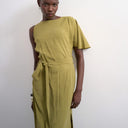 Topshop asym sleeve tie waist cupro maxi dress in khaki