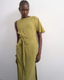 Topshop asym sleeve tie waist cupro maxi dress in khaki