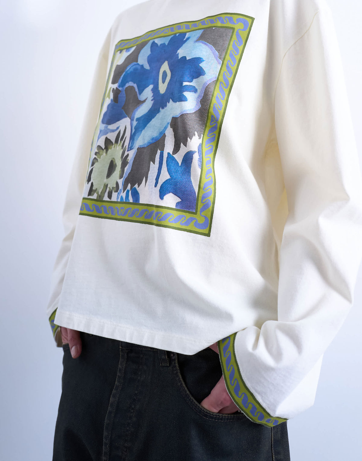 Topshop graphic floral print skater tee in ecru