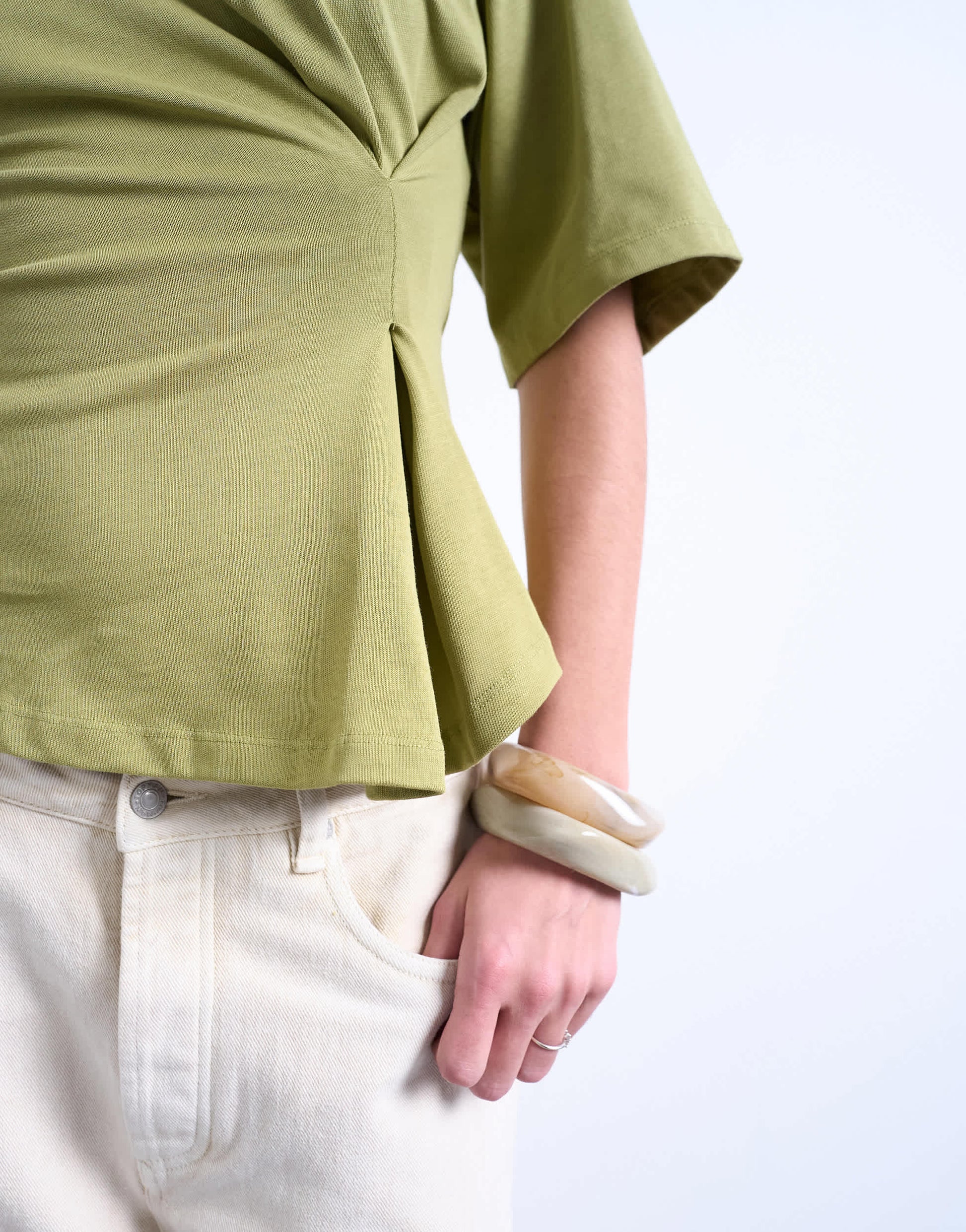 Topshop cinch waist structured tee in khaki