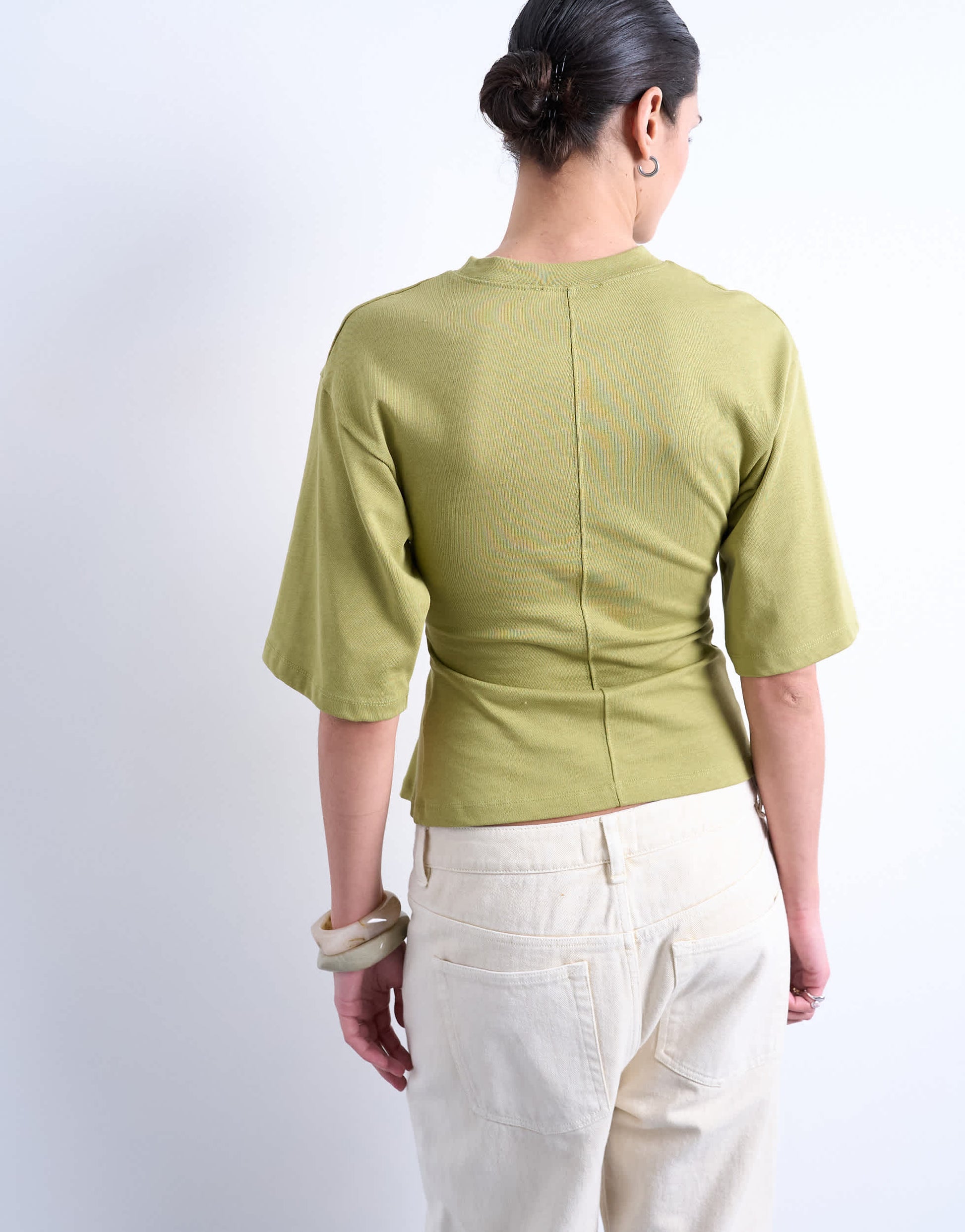 Topshop cinch waist structured tee in khaki