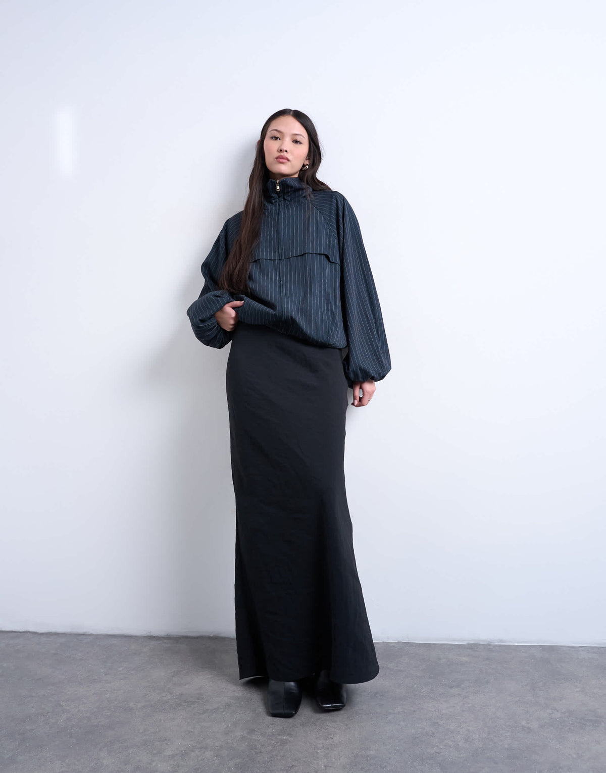 Topshop super soft cupro bias midi skirt in charcoal