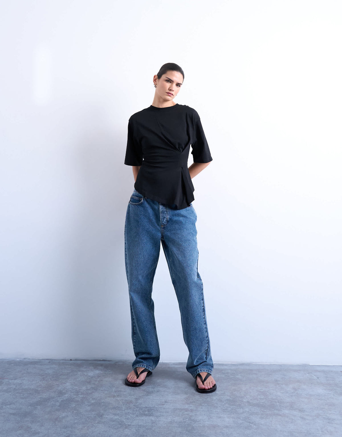 Topshop cinch waist structured tee in black