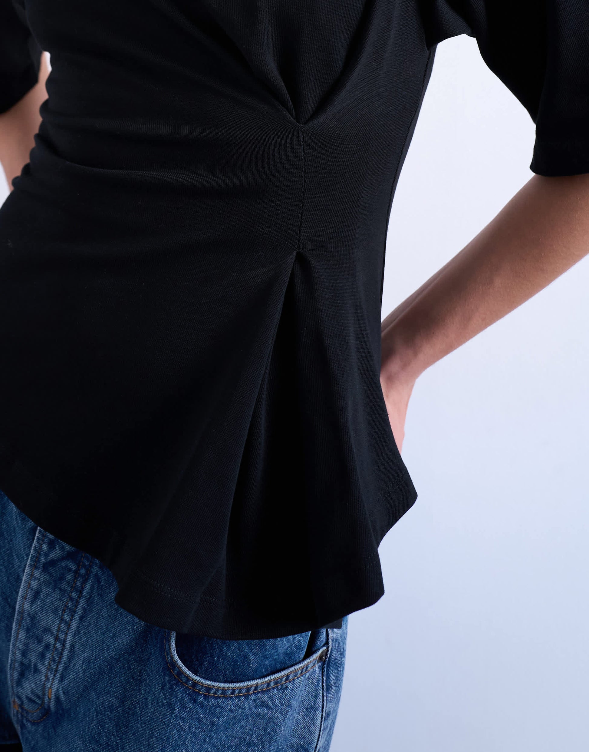Topshop cinch waist structured tee in black