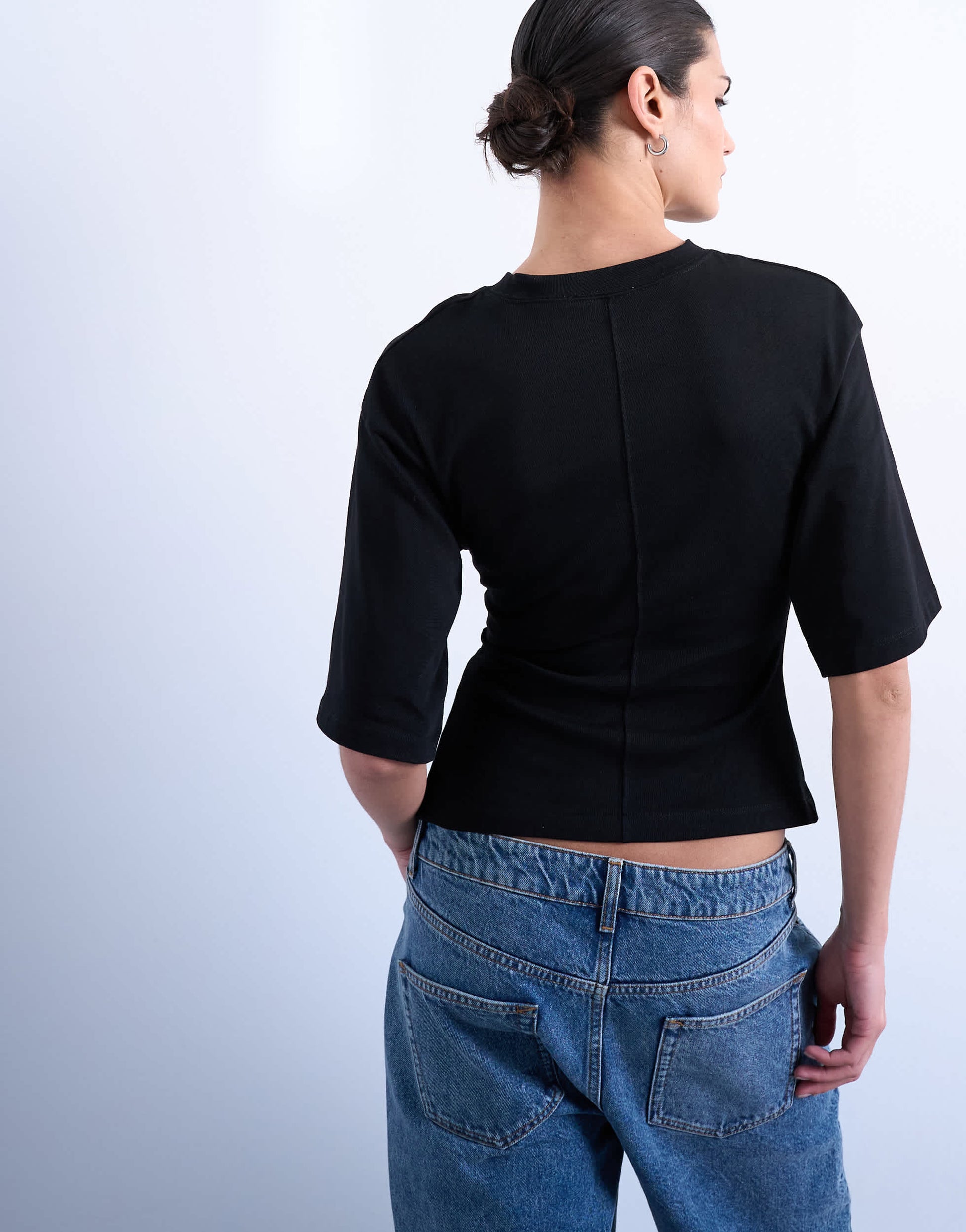 Topshop cinch waist structured tee in black