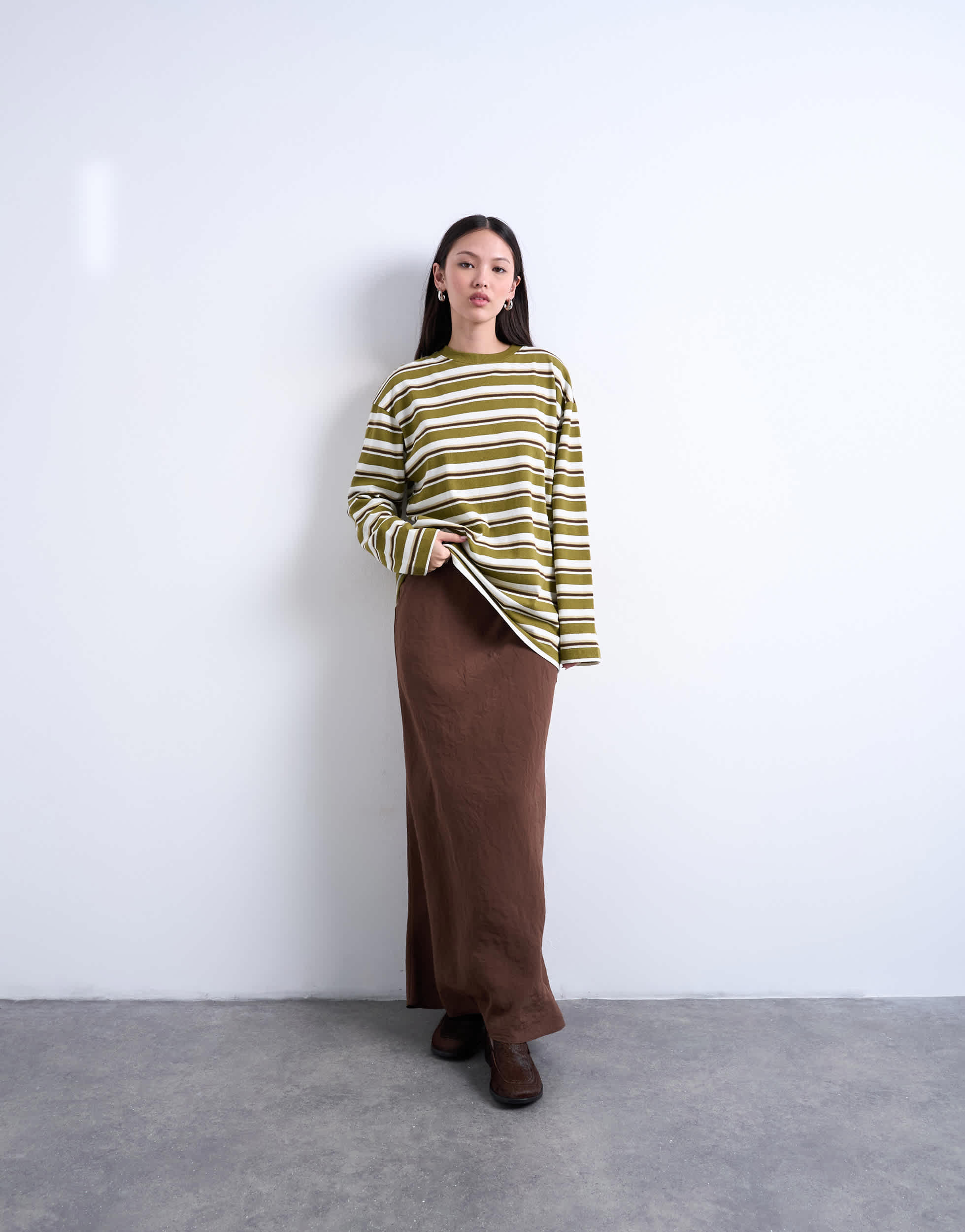 Topshop super soft cupro bias midi skirt in chocolate