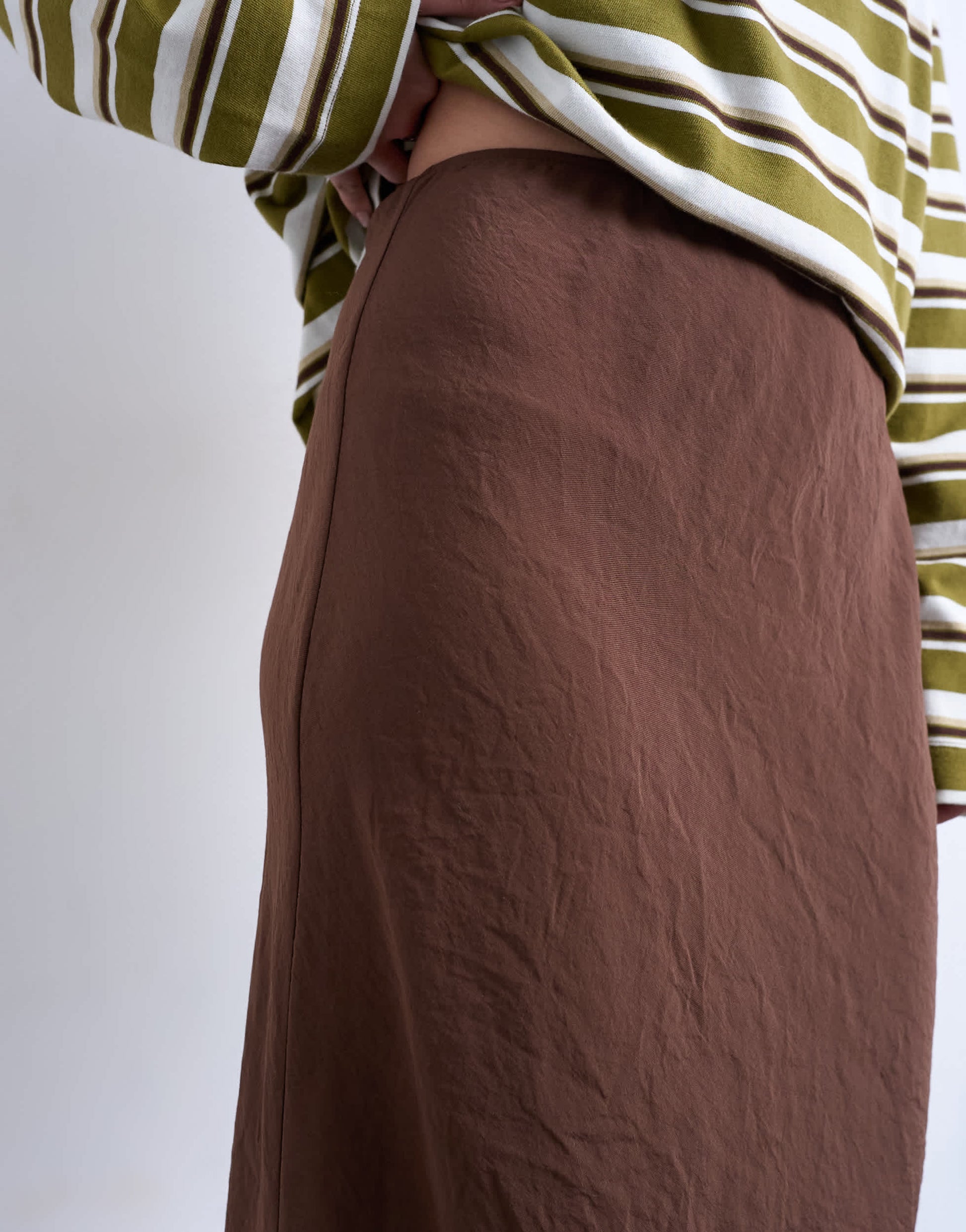 Topshop super soft cupro bias midi skirt in chocolate