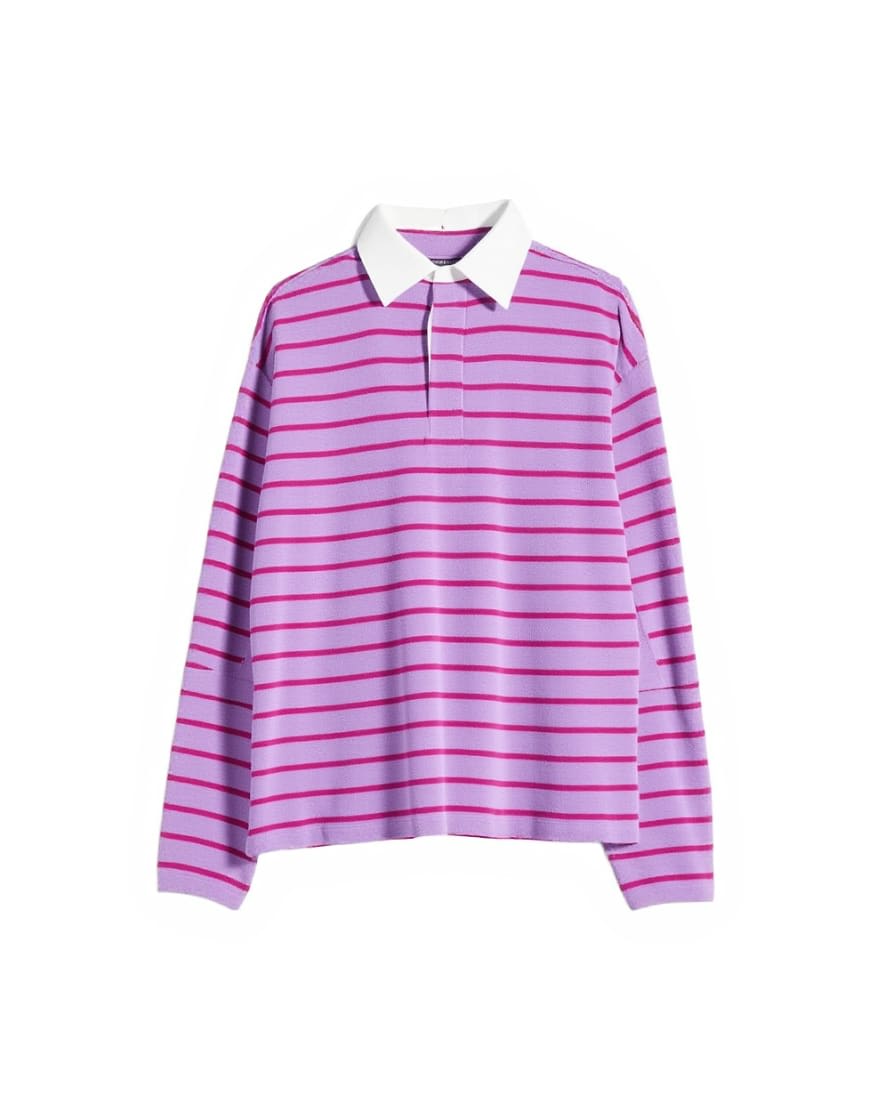 Topshop towelling stripe oversized long sleeve polo in pink