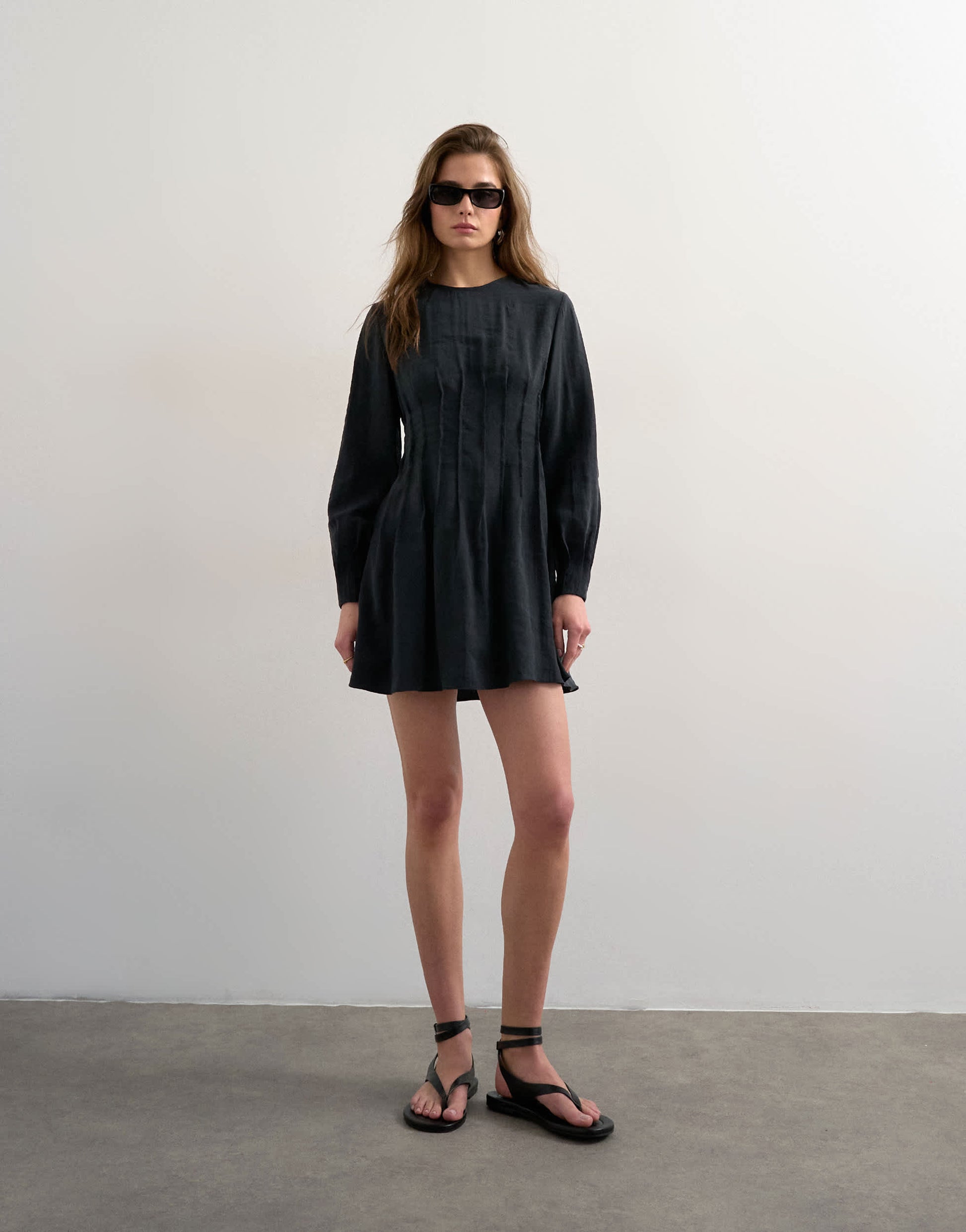 Topshop cupro pintucked waist mini dress in soft black