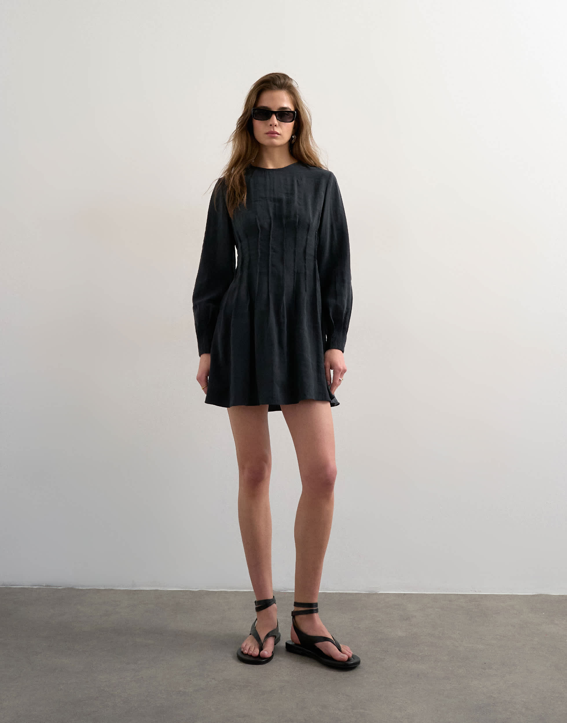 Topshop cupro pintucked waist mini dress in soft black