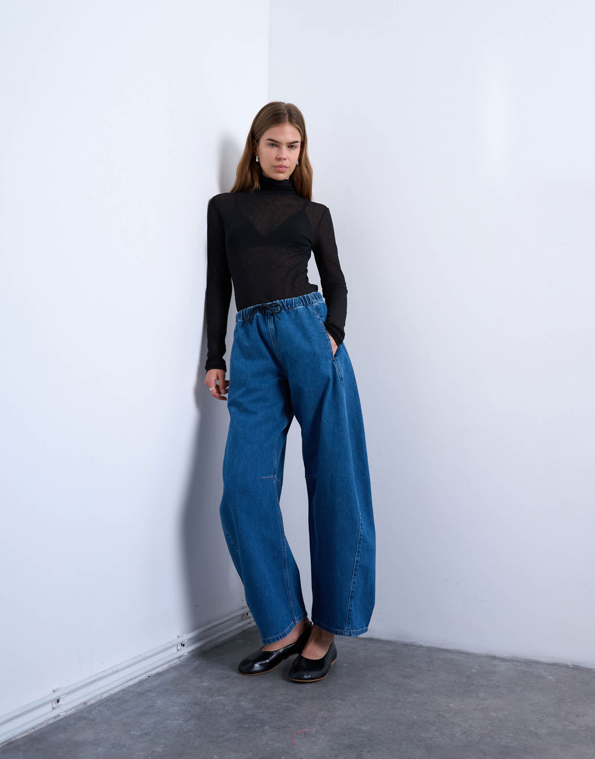 Topshop pull on barrel jean in vintage blue