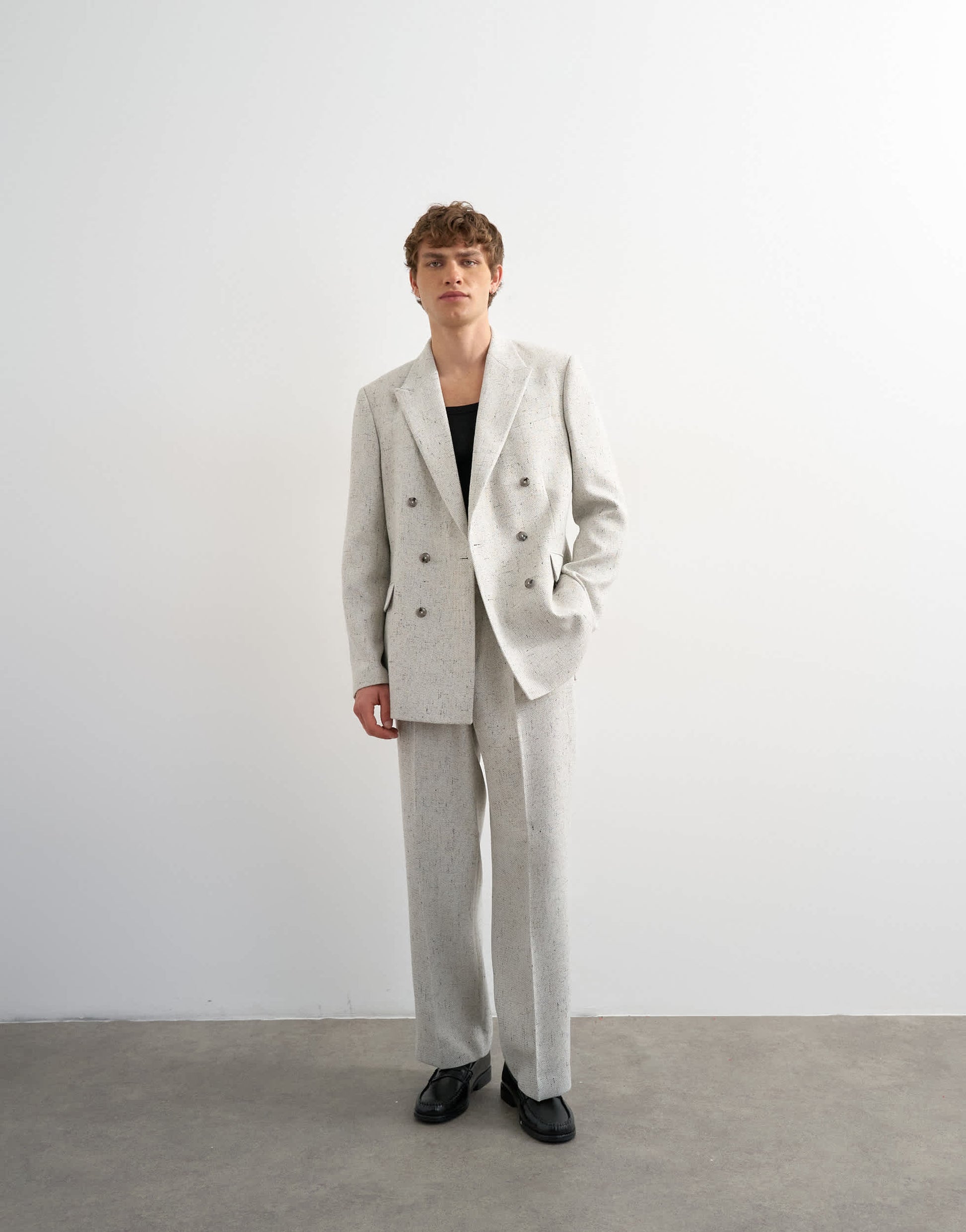 Topman wide leg boucle textured trousers in cream