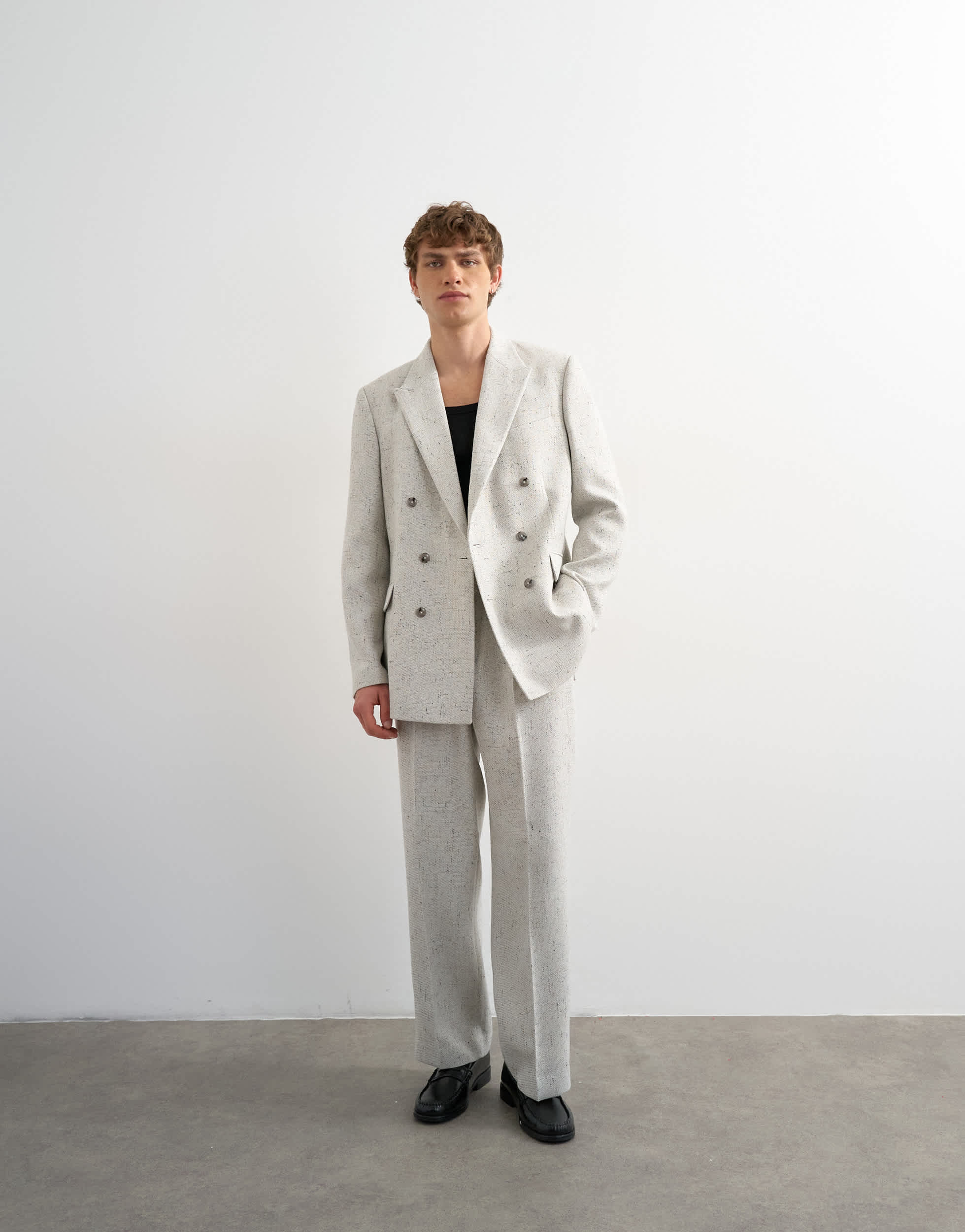 Topman wide leg boucle textured trousers in cream