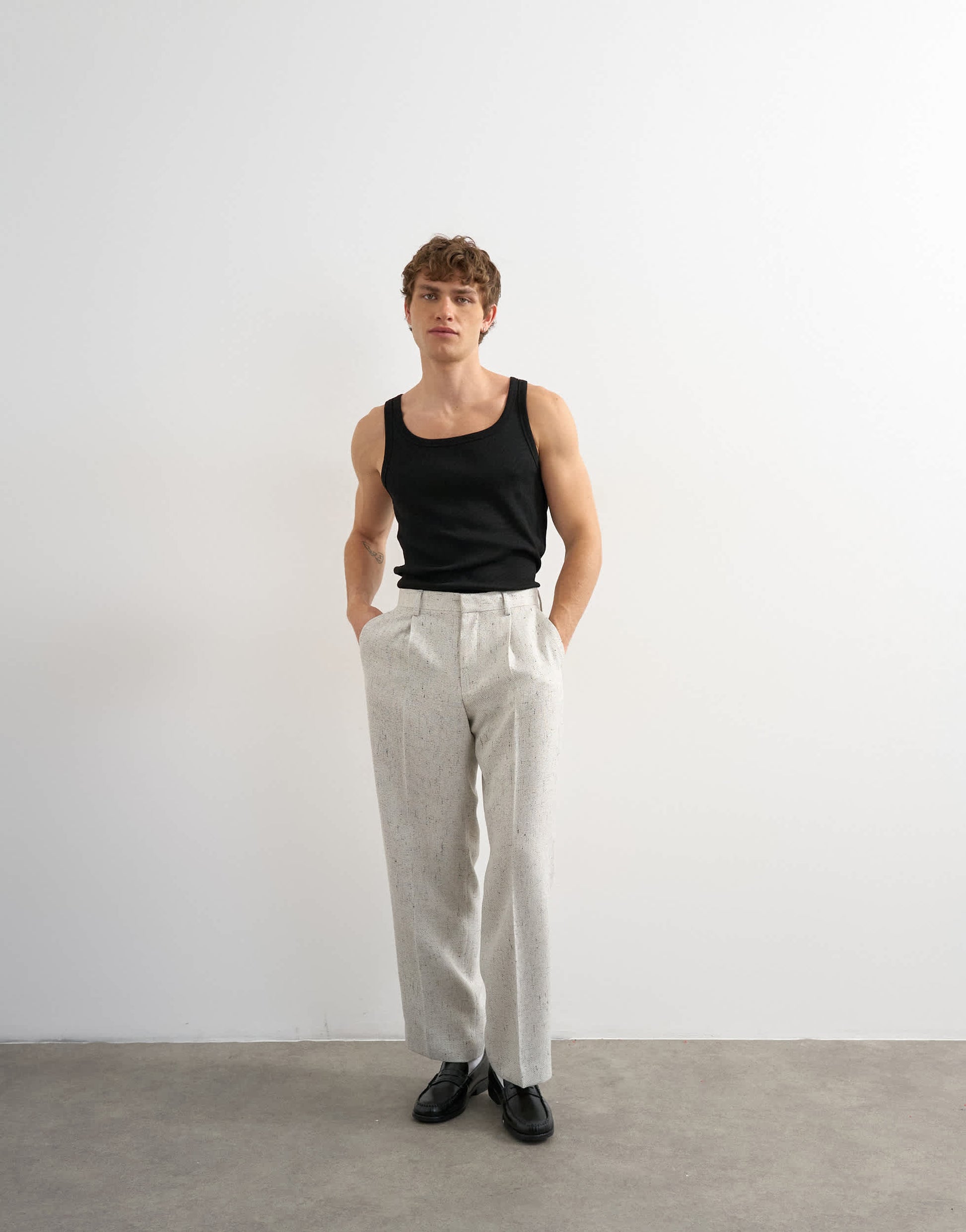Topman wide leg boucle textured trousers in cream