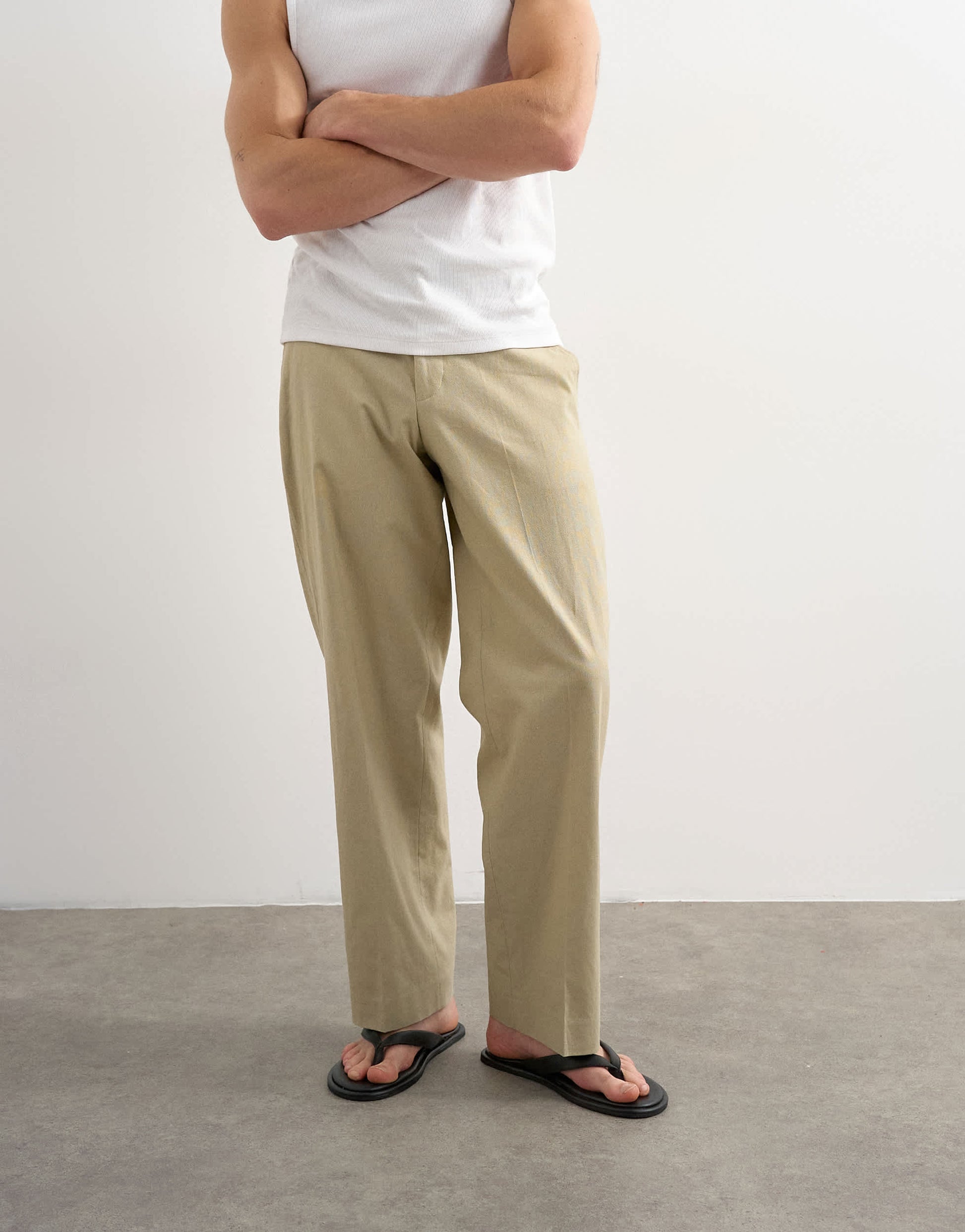 Topman wide leg linen rich trouser in beige