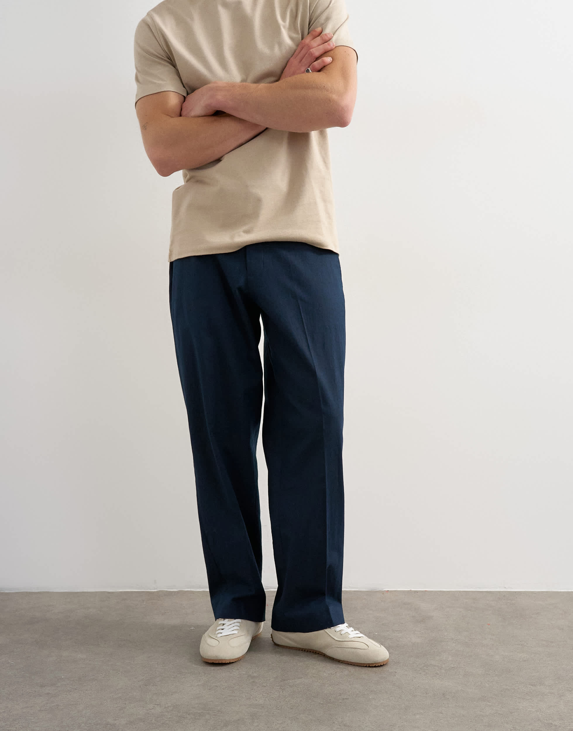 Topman weite Leinenhose in Marineblau
