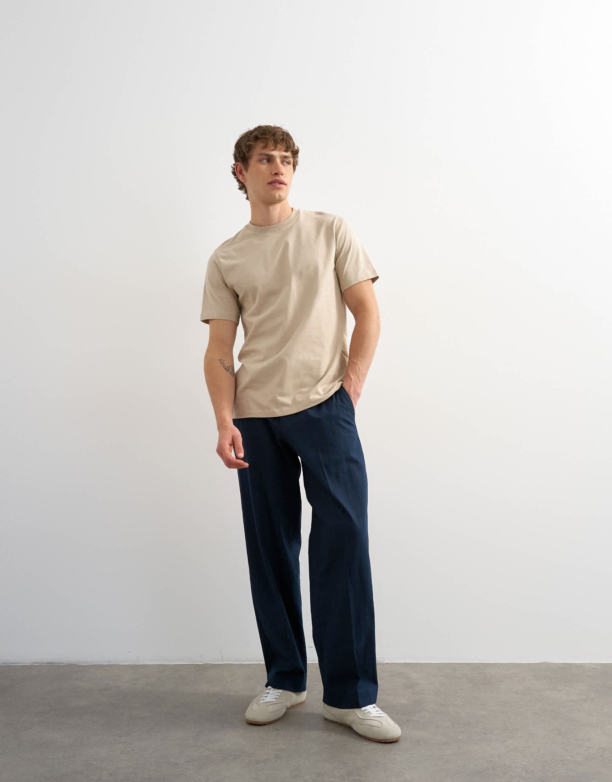 Topman wide leg linen rich trouser in navy