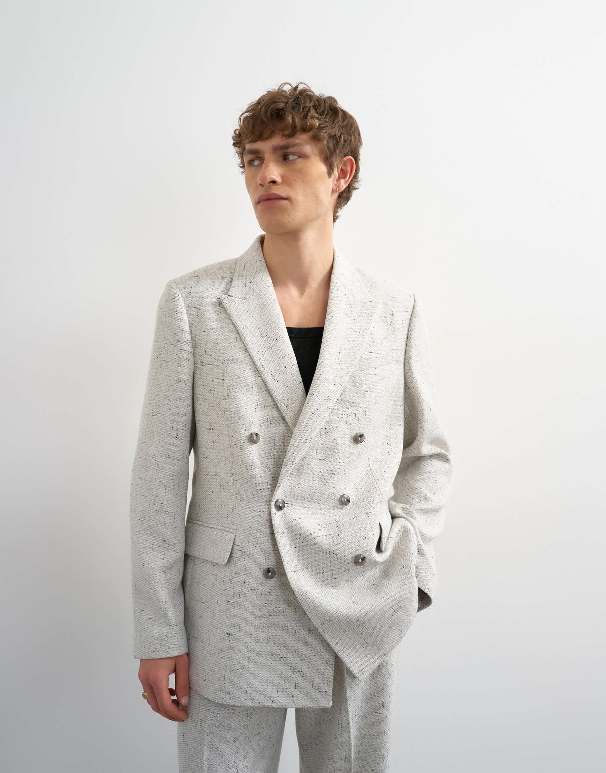 Topman relaxed fit textured boucle blazer in cream