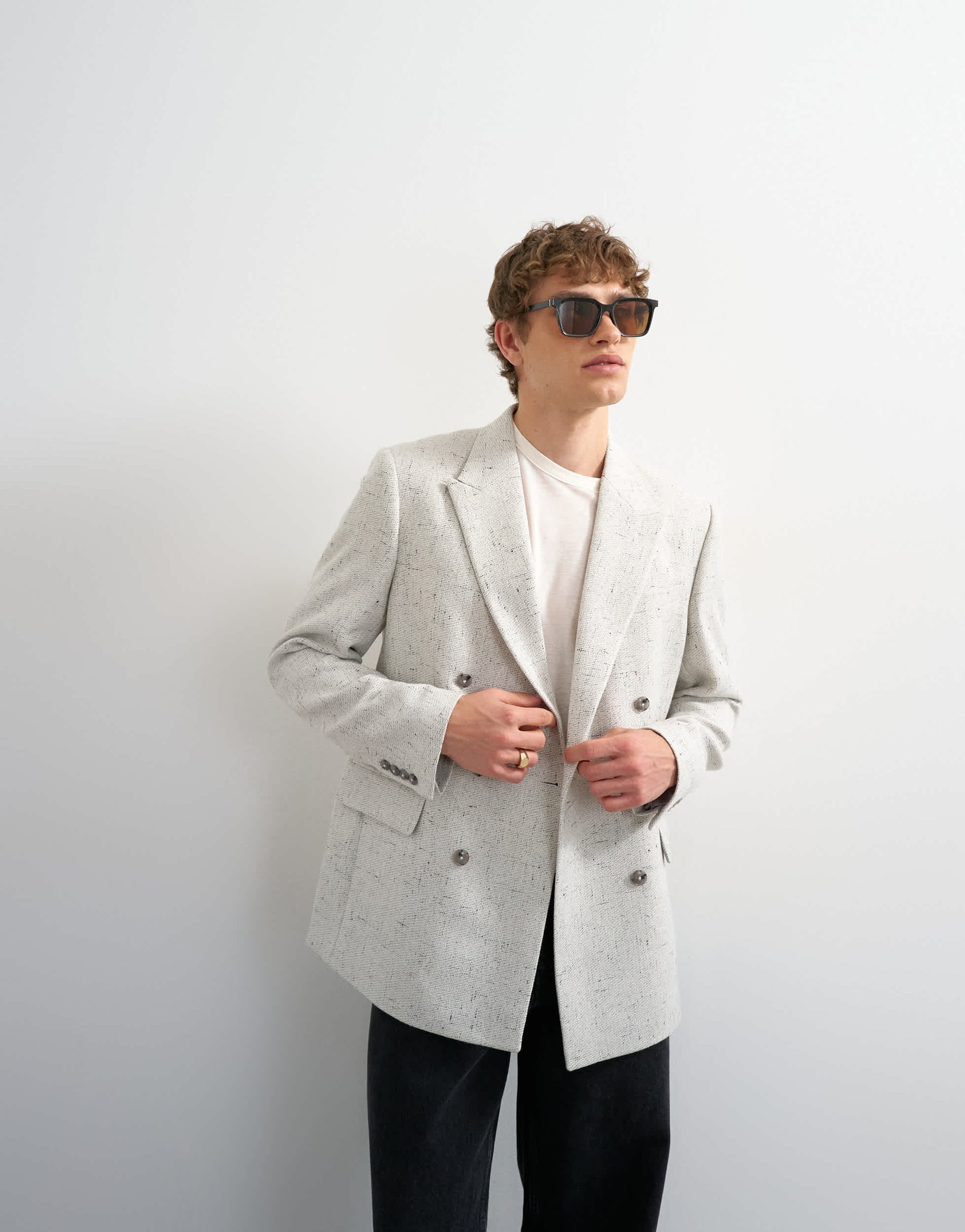 Topman relaxed fit textured boucle blazer in cream