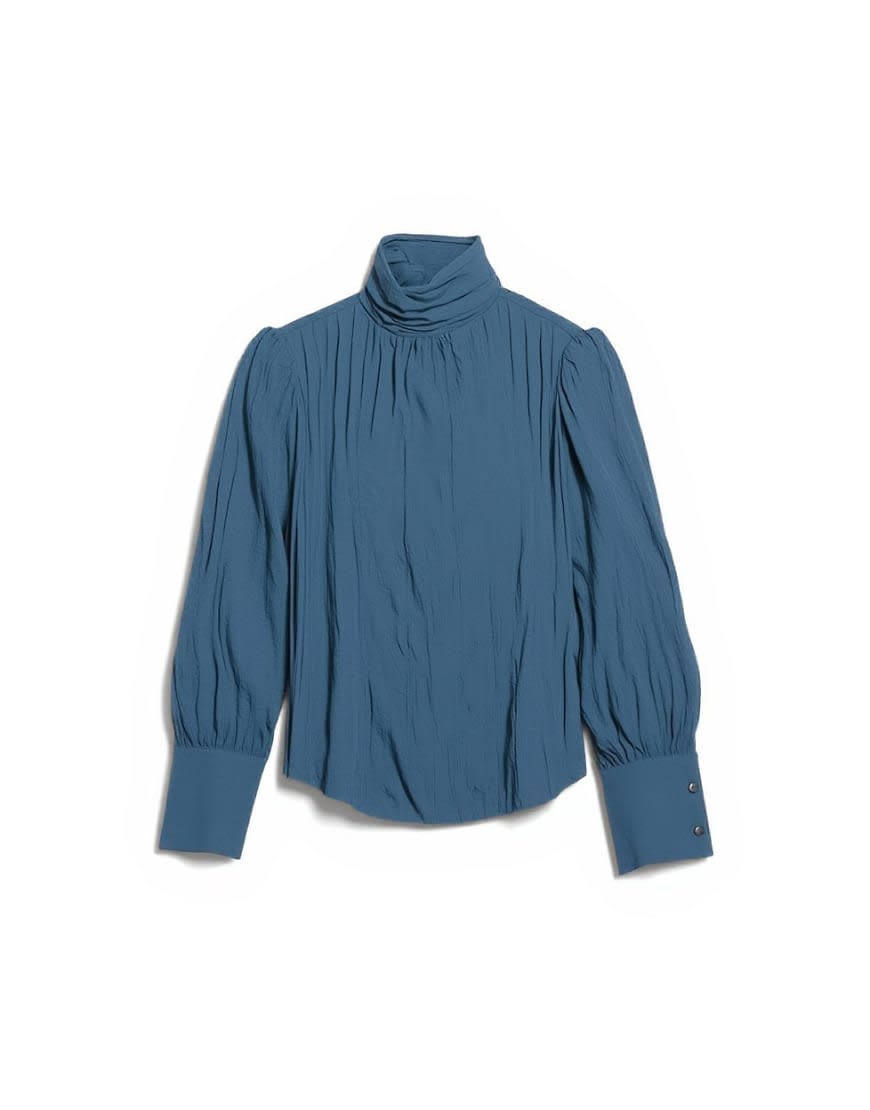 Topshop crinkle scarf blouse in blue
