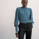 Topshop crinkle scarf blouse in blue