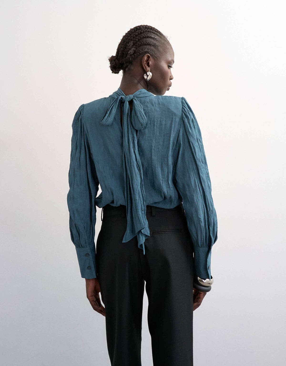 Topshop crinkle scarf blouse in blue
