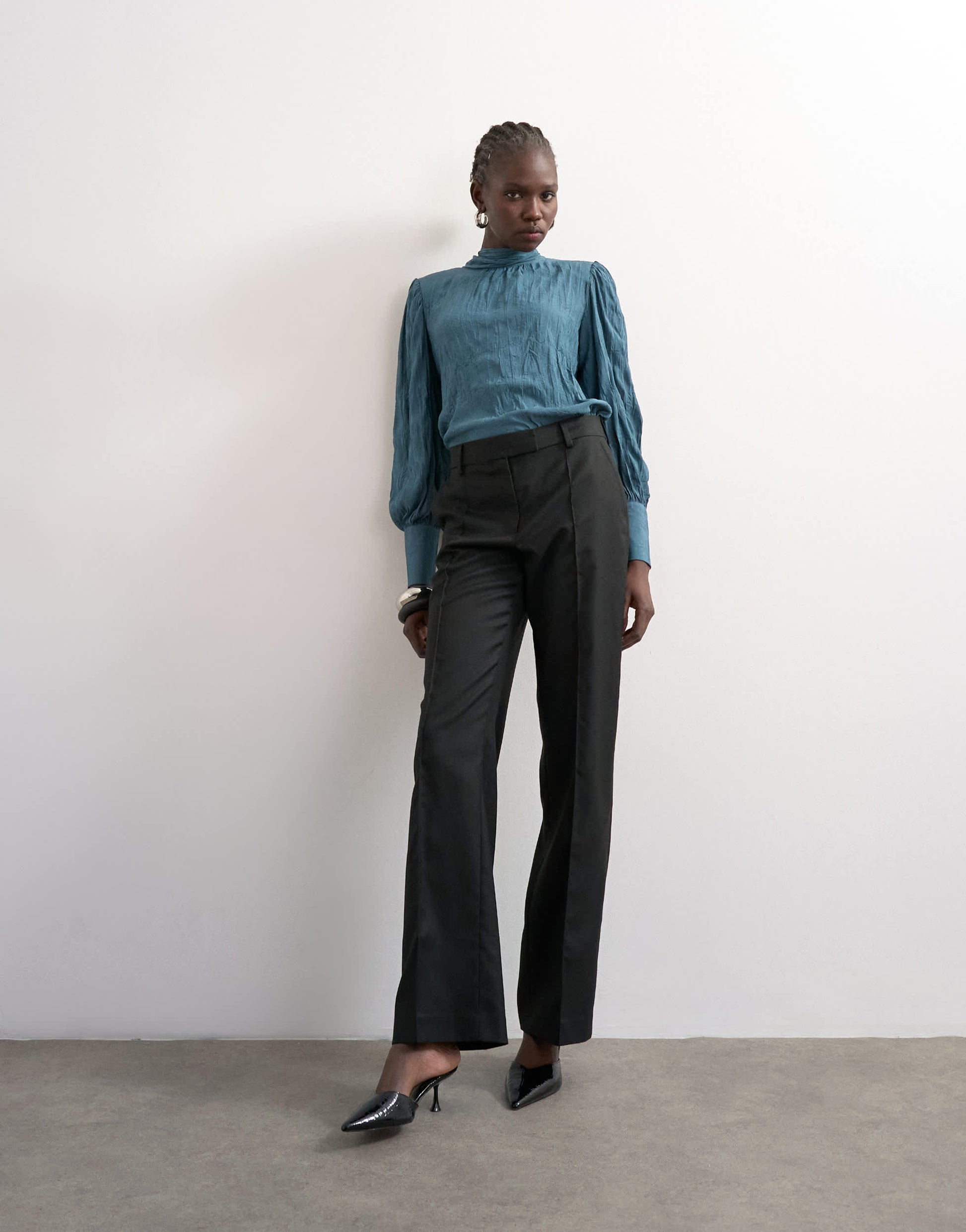 Topshop crinkle scarf blouse in blue