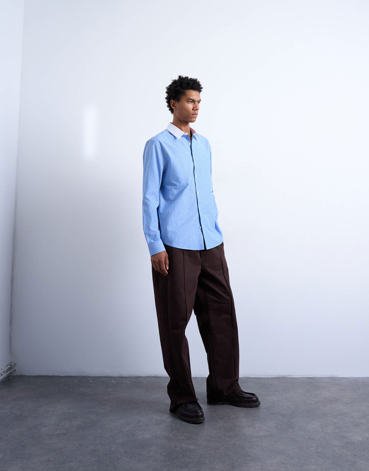 Topman regular fit long sleeve formal stripe shirt with contrast collar in blue