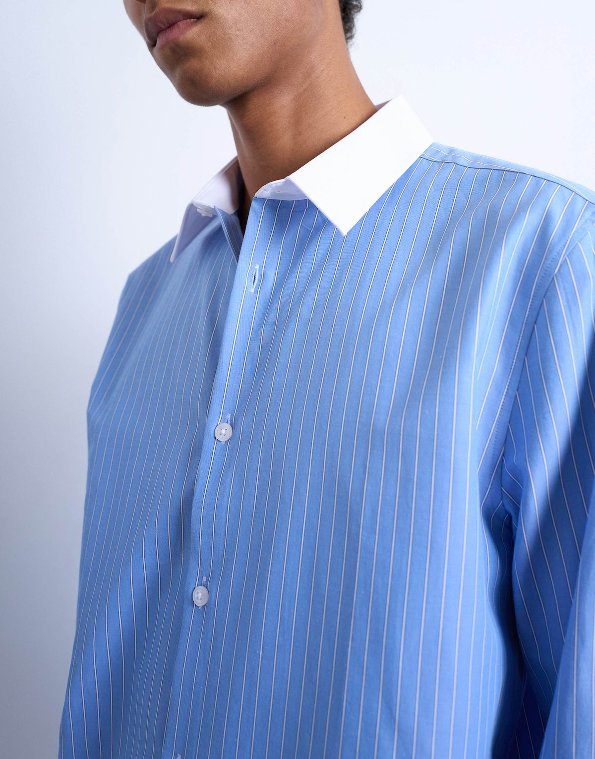 Topman regular fit long sleeve formal stripe shirt with contrast collar in blue