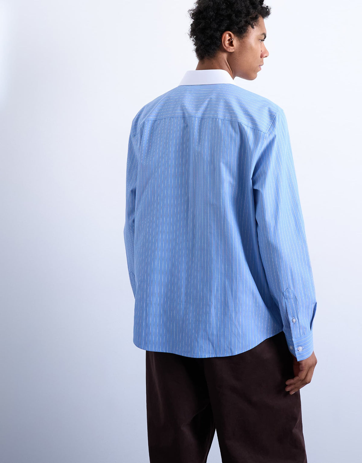 Topman regular fit long sleeve formal stripe shirt with contrast collar in blue