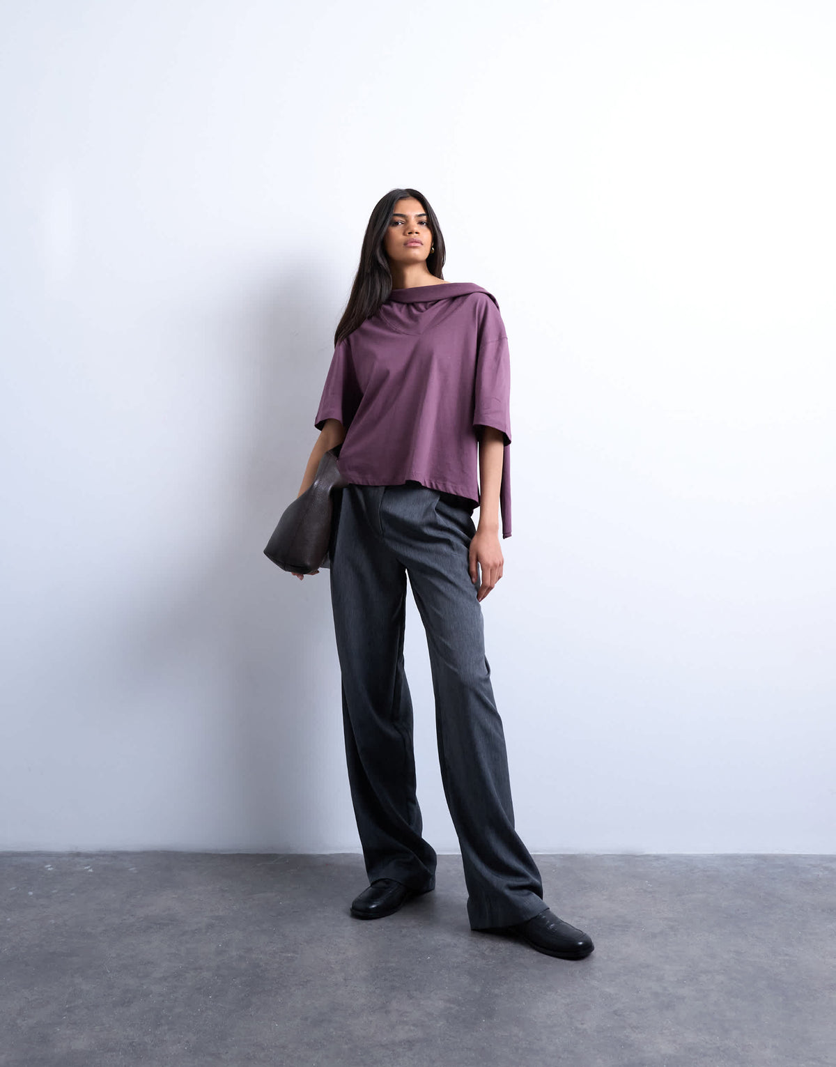 Topshop scarf neck detail drop shoulder t-shirt in fig
