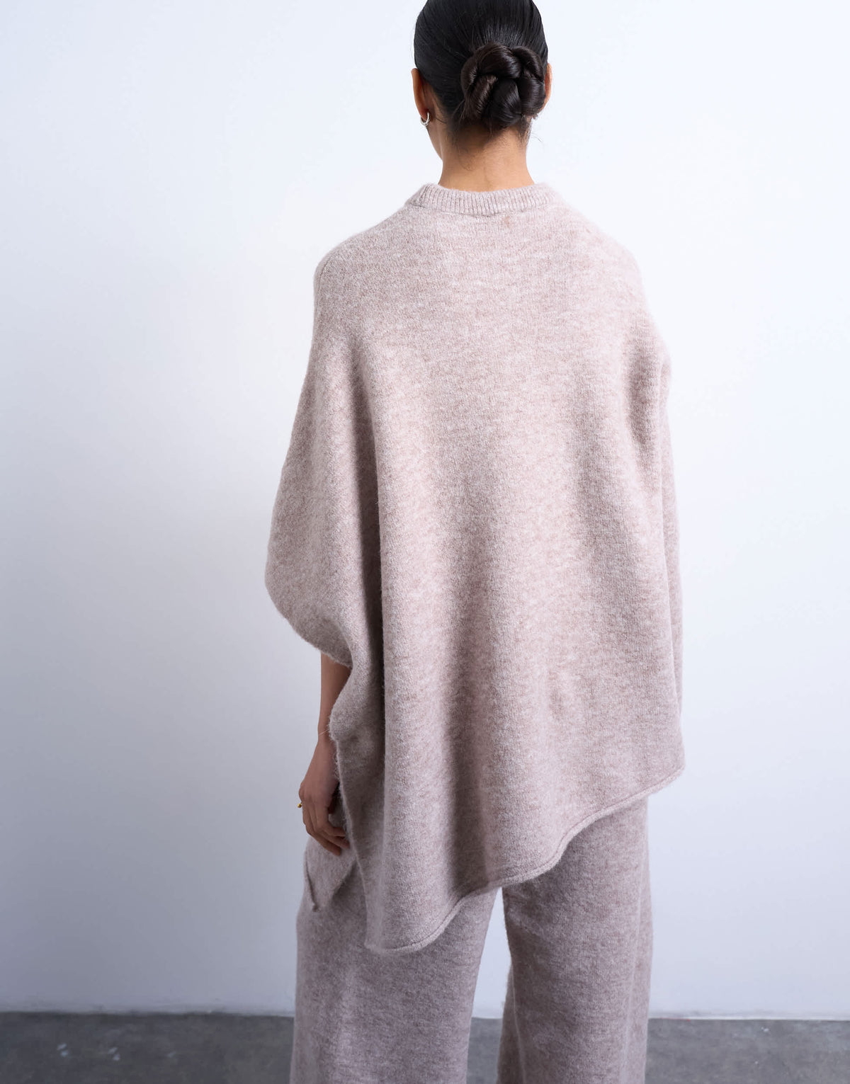 Topshop knitted slouchy poncho co-ord in beige